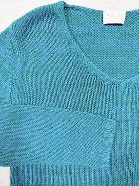 Poles Maison Montagut Silk Cotton Wool V-Neck Sz Lg Sweater Teal Green France